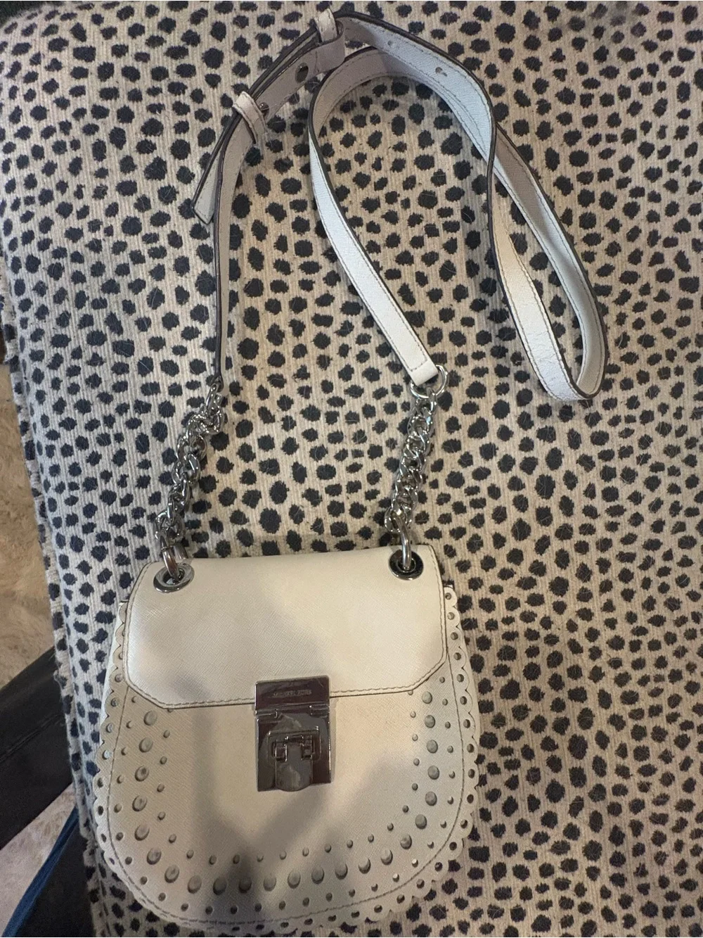 Michael Kors White Leather Studded Crossbody with Silver Hardware